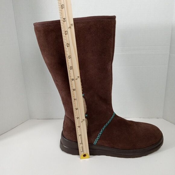 UGG Australia Tall Boots Women 10 Brown Suede Zip up I HEART Kisses Aztec Boho - Picture 10 of 11